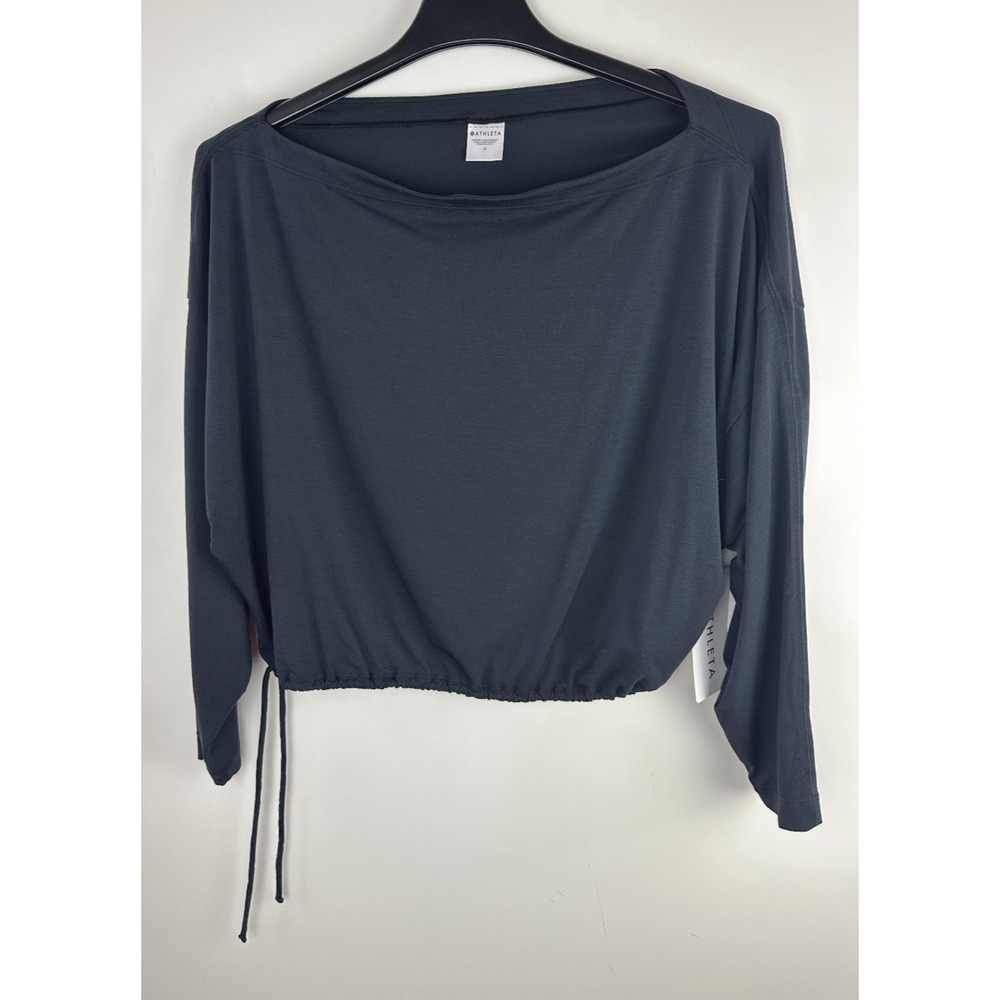 NWT Athleta Cool Down Black Long Sleeve Modal Drawstring Yoga Top Size Medium M - Picture 11 of 13